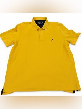 Nautica Performance Deck Polo Yellow Navy Classic Fit Shirt Large